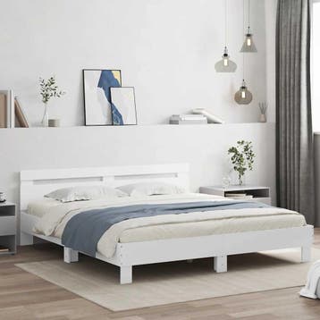 vidaXL Bedframe met hoofdeinde en LED wit 180x200 cm, Verzenden