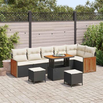 vidaXL Tuinbank Set 9 st 9-Aantal zitplaatsen Zwart en Crème, Verzenden