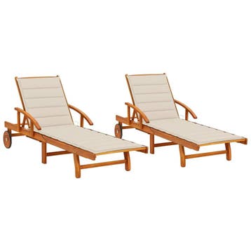 vidaXL Ligstoelen 2 st met kussens massief acaciahout, Verzenden, Nieuw