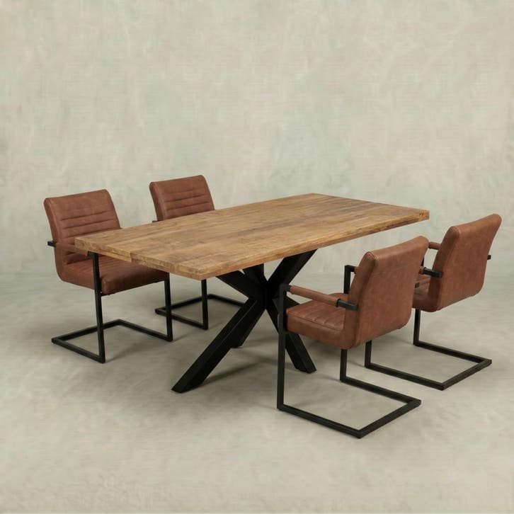 Mangohouten Eettafel Rechthoek Donald 200x100 cm (6cm), Huis en Inrichting, Tafels | Eettafels, Nieuw, Overige houtsoorten, Rechthoekig