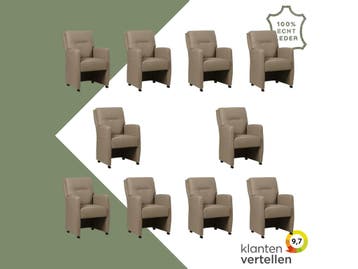 Set van 10 Leren eetkamerstoelen Sharp - Toledo Mocca, Ophalen of Verzenden, Nieuw, Leer, Eén