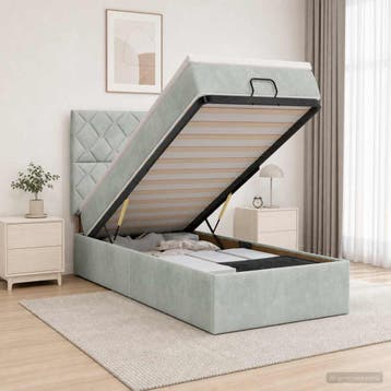 vidaXL Ottoman bed met matras Lichtgrijs 100 x 200 cm, Verzenden
