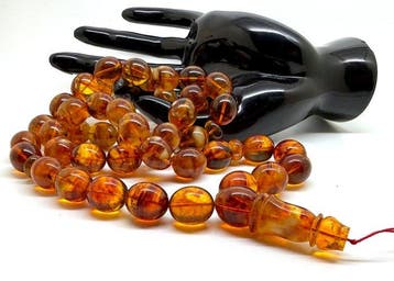 Chapelet en ambre balte, perles de tesbih (rosaire), couleur
