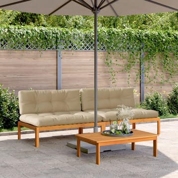 vidaXL Tuinmiddenbanken 2 st pallet met kussens massief, Verzenden, Nieuw