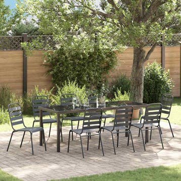 vidaXL Tuin Eettafel Set 9 st Antraciet Gepoedercoat staal, Verzenden, Nieuw