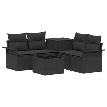 vidaXL Bankstel 6 pcs 4-Aantal zitplaatsen Zwart Poly Rattan, Verzenden, Nieuw
