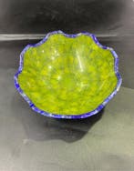 Serpentin met lapis lazuli mozaïek op metaal Kom - Hoogte: