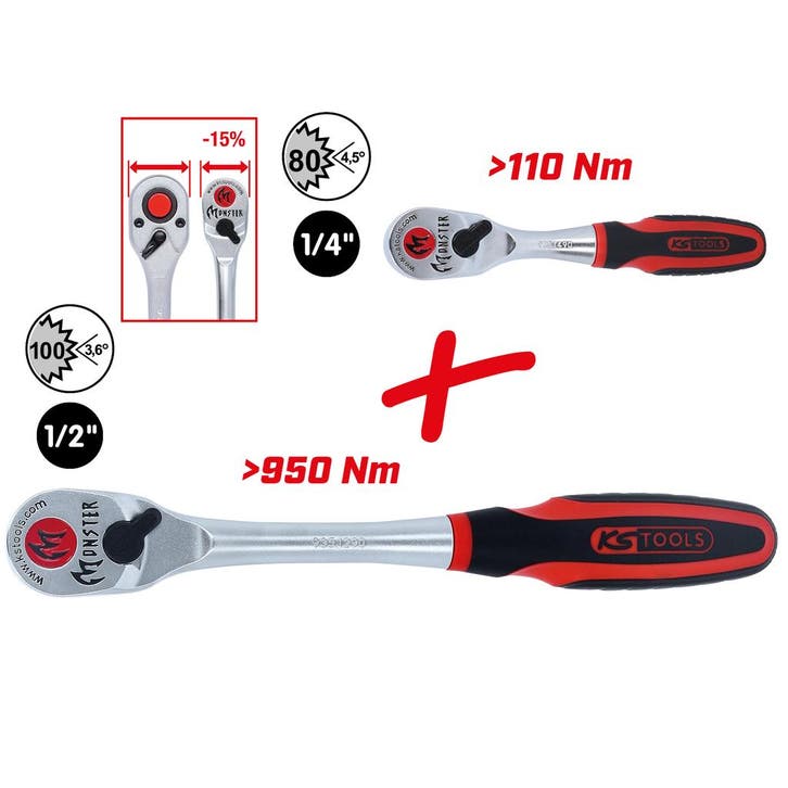 KS Tools Monster Ratelset 1/4 + 1/2 – 2-delig, Autos : Divers, Outils de voiture, Envoi