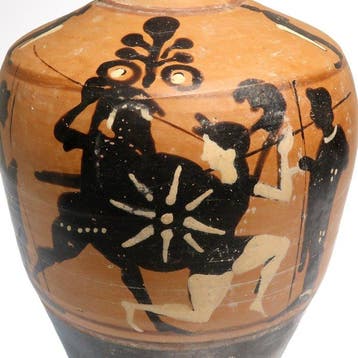 Oud-Grieks Terracotta Lekythos met gevechtsscene,