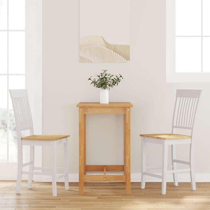 vidaXL Barkrukken 2 stuks Wit Massief Hout Rubber, Maison & Meubles, Tabourets de bar, Envoi