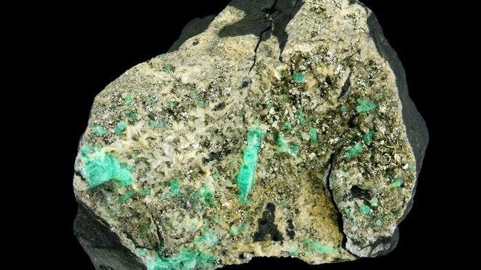 Smaragd op Pyriet - Muzo-mijn, Boyacá, Andes, Colombia -, Verzamelen, Mineralen en Fossielen