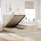 vidaXL Ottoman bed met matrassen 180x200cm stof crèmekleurig, Verzenden