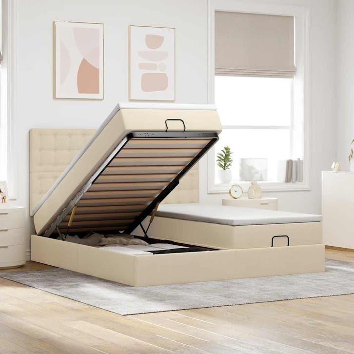 vidaXL Ottoman bed met matrassen 180x200cm stof crèmekleurig, Maison & Meubles, Chambre à coucher | Lits, Envoi