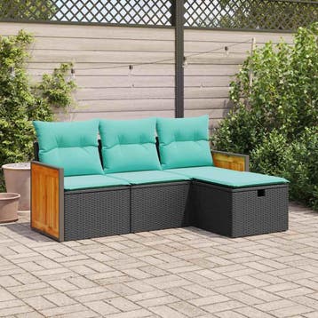 vidaXL 4-delige Loungeset met kussens poly rattan zwart, Verzenden, Nieuw, Loungeset