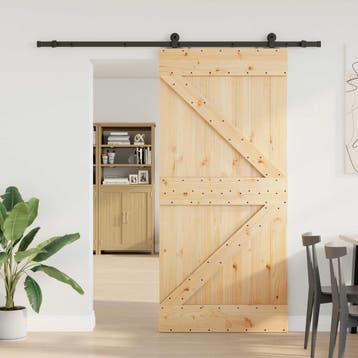 vidaXL Schuifdeur NARVIK Naturel en Zwart 100 x 210 cm, Doe-het-zelf en Bouw, Deuren en Vliegenramen, Verzenden, Nieuw