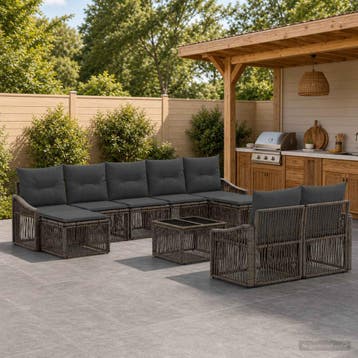 vidaXL Tuinbank Set 10 st Grijs poly rattan, Verzenden, Nieuw