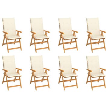 vidaXL Verstelbare klapstoelen met kussens, 8 stuks, massief, Verzenden, Nieuw