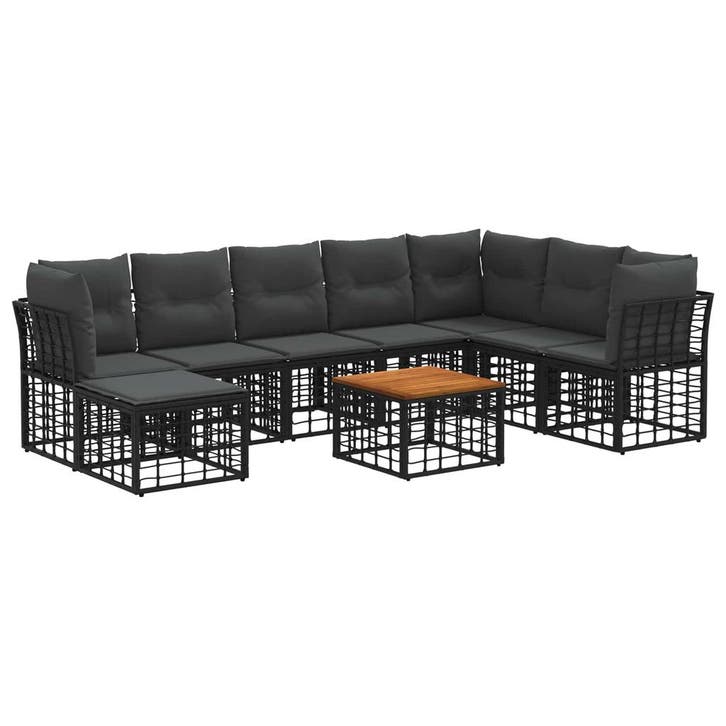 vidaXL Buiten bank set 9 pcs Zwart en Donker Grijs Polyester, Tuin en Terras, Tuinsets en Loungesets, Nieuw, Verzenden