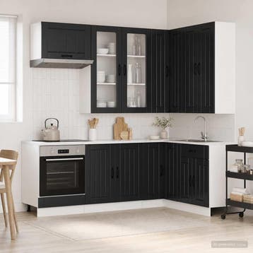 vidaXL Keukenblok LUCCA 8 st Zwart Bewerkt hout, Huis en Inrichting, Verzenden, Nieuw