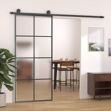 vidaXL Schuifdeur 90x205 cm aluminium en ESG-glas zwart, Doe-het-zelf en Bouw, Verzenden, Nieuw