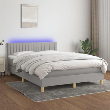 vidaXL Boxspring met matras en LED stof lichtgrijs 140x200, Verzenden