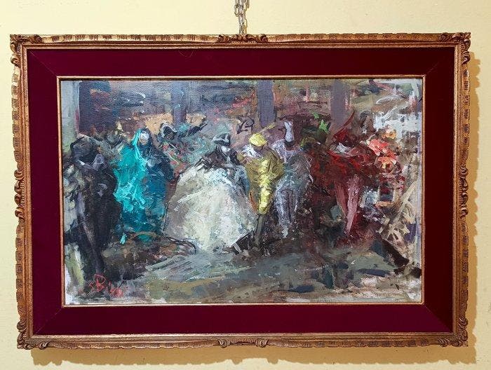 Sergio Cirno Bissi (1902-1987) - Venezia, il carnevale - NO, Antiek en Kunst, Kunst | Schilderijen | Klassiek