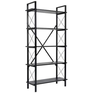 Evila Modern Industrial Bookshelf, 90 X 180 X 34 Cm, Black, Verzenden, 150 tot 200 cm, Nieuw, Scandinavisch