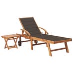 vidaXL Ligbed met tafel en kussen massief teakhout, Tuin en Terras, Verzenden, Nieuw