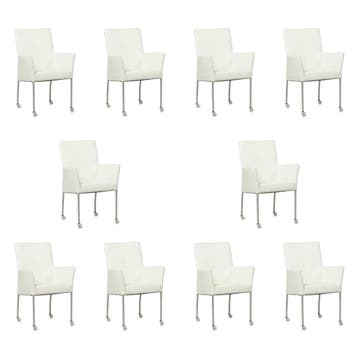 Set van 10 Leren eetkamerstoelen Comfort met wieltjes en, Ophalen of Verzenden