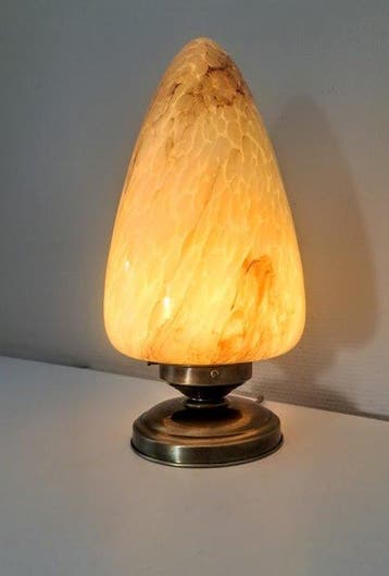 Tafellamp - Art Deco tafellamp - gemarmerd glas, messing