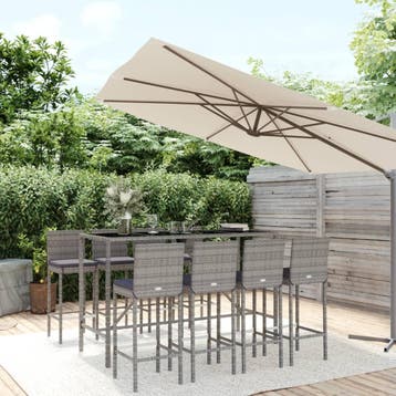 vidaXL 9-delige Tuinbarset met kussens poly rattan grijs, Verzenden
