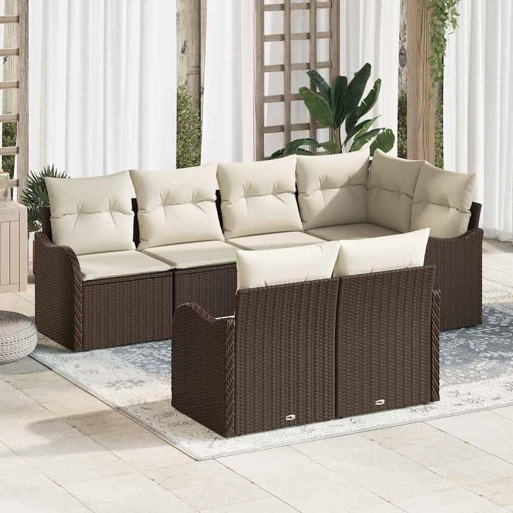 vidaXL Tuinbank Set met opslag 7 pcs Bruin Poly rattan, Tuin en Terras, Tuinsets en Loungesets, Nieuw, Verzenden