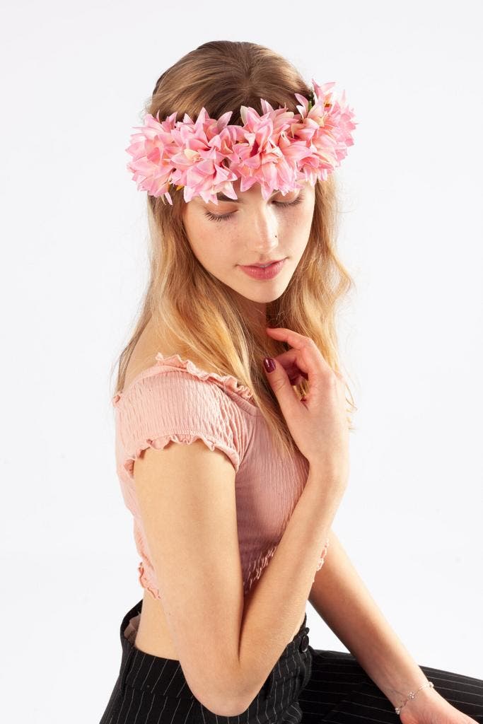 Bloemenkrans Haar Dahlia Lichtroze Roze Bloemen Haarband Dia, Kleding | Dames, Carnavalskleding en Feestkleding, Nieuw, Ophalen of Verzenden