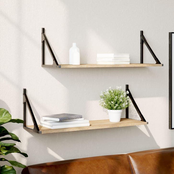 vidaXL Wandplanken 2 st Sonoma eiken 80x25x25,5 cm bewerkt, Huis en Inrichting, Kasten | Wandmeubels, Nieuw, Verzenden