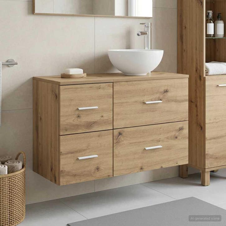 vidaXL Badkamermeubel Set 2 st Artisanaal eiken Bewerkt hout, Maison & Meubles, Tables | Coiffeuses, Envoi