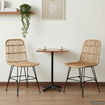 vidaXL Eetstoel 2 st Riet en Staal Naturel 41 x 55 x 85 cm, Huis en Inrichting, Stoelen, Verzenden, Nieuw