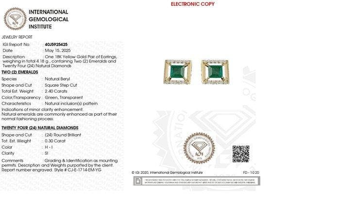 Oorbellen - 18 karaat Geel goud - 2.70ct. tw. Smaragd -, Bijoux, Sacs & Beauté, Boucles d'oreilles