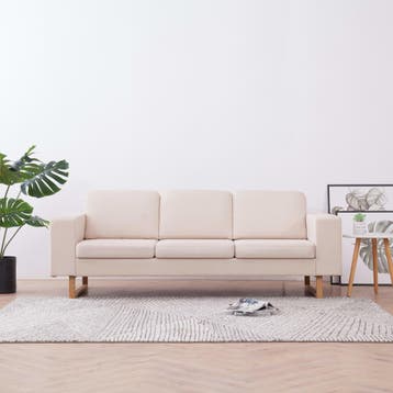 vidaXL Driezitsbank / zetel stof crème, Verzenden, Nieuw