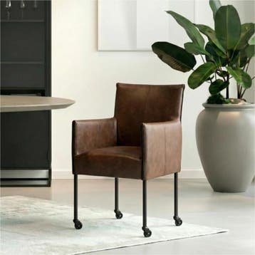 Leren eetkamerstoel More - Vintage Brown (bruin) - Poten, Nieuw, Leer, Ophalen of Verzenden, Bruin