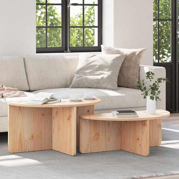 vidaXL Salontafel 2 st Naturel 79 x 39,5 x 40 cm Massief, Huis en Inrichting, Verzenden, Nieuw