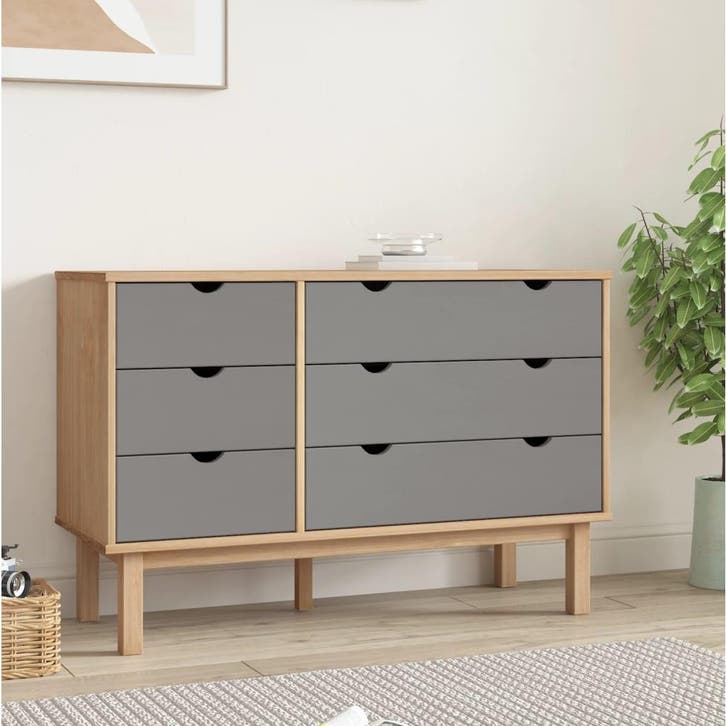 vidaXL Ladekast OTTA 111x43x73,5 cm grenenhout bruin en, Huis en Inrichting, Kasten | Overige, Nieuw, Verzenden
