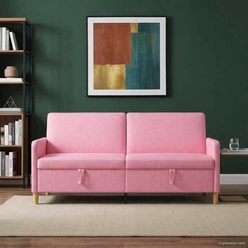 vidaXL Sofa met Opbergruimte Roze 192 x 78 x 87 cm Polyester, Verzenden, Nieuw