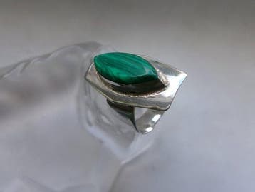 Argent, malachite - Bague - Art déco