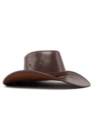 KIMU® Cowboyhoed Leatherlook Bruin Bruine Leren Cowgirl West, Kleding | Heren, Ophalen of Verzenden, Nieuw