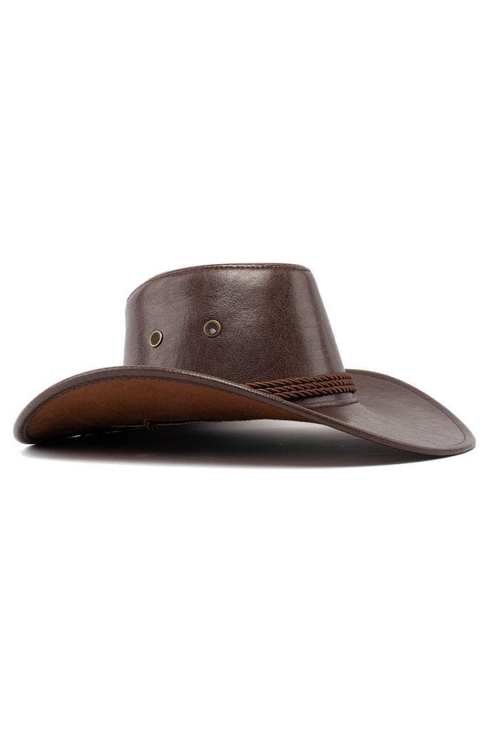Cowboyhoed Leatherlook Bruin Bruine Leren Cowgirl Western Ho, Kleding | Heren, Carnavalskleding en Feestkleding, Nieuw, Ophalen of Verzenden