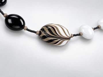 Murano-glas - Halsketting - wit en zwart glas