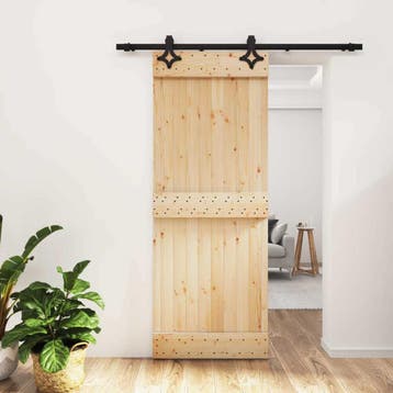 vidaXL Schuifdeur 80 x 210 cm Massief Pine Hout, Doe-het-zelf en Bouw, Deuren en Vliegenramen, Verzenden, Nieuw