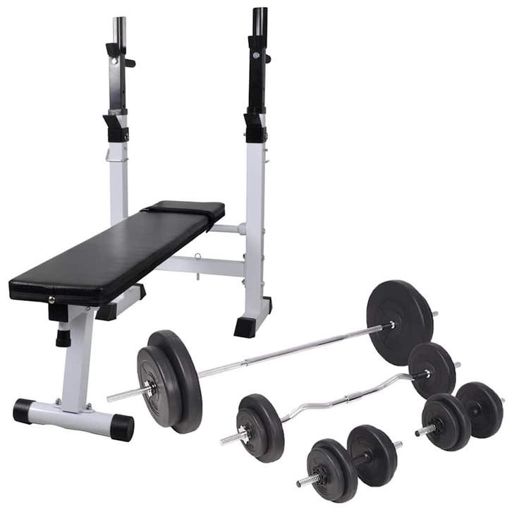 vidaXL Trainingsbank met gewichtenrek en halterset 90 kg, Sport en Fitness, Fitnessmaterialen, Nieuw, Verzenden