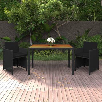 vidaXL 3-delige Tuinset met kussens poly rattan zwart, Verzenden, Nieuw, Tuinset