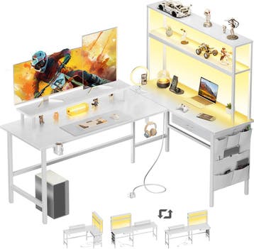 Gaming bureau - Gaming desk - Hoekbureau - 150x100 cm - Wit, Huis en Inrichting, Verzenden, Nieuw